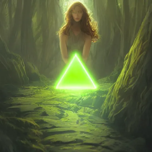 Image similar to epic portrait an person having an green glowing plumbob floating above their head, pretty, digital painting, artstation, concept art, soft light, hdri, smooth, sharp focus, illustration, fantasy, intricate, elegant, highly detailed, D&D, matte painting, in the style of Greg Rutkowski and Alphonse Mucha and artemisia, 8k, highly detailed, jurgens, rutkowski, bouguereau, pastoral, rustic, georgic