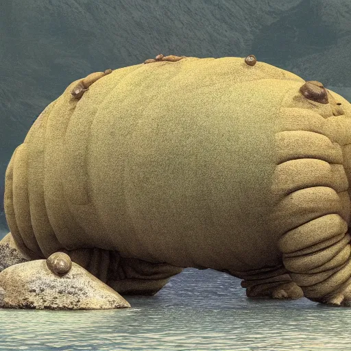 Prompt: giant tardigrade at a river, photorealistic