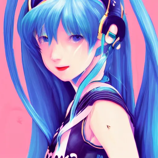 Prompt: teen girl hatsune miku, blue hair, gorgeous, amazing, elegant, intricate, highly detailed, digital painting, artstation, concept art, sharp focus, illustration, art by Ross tran