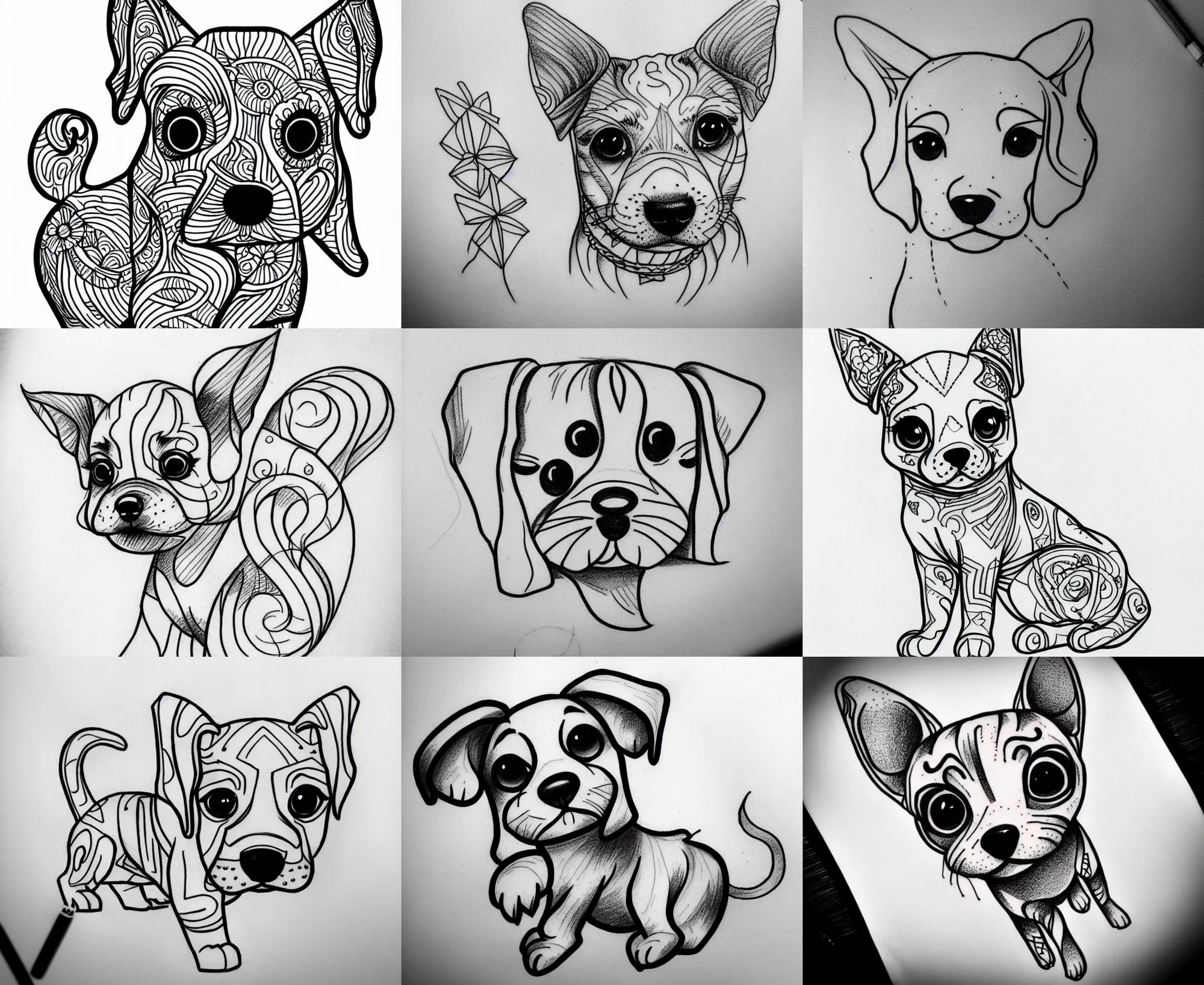 Image similar to Tattoo Design line sketch adorable lineart puppy, bolt lines very aesthetic