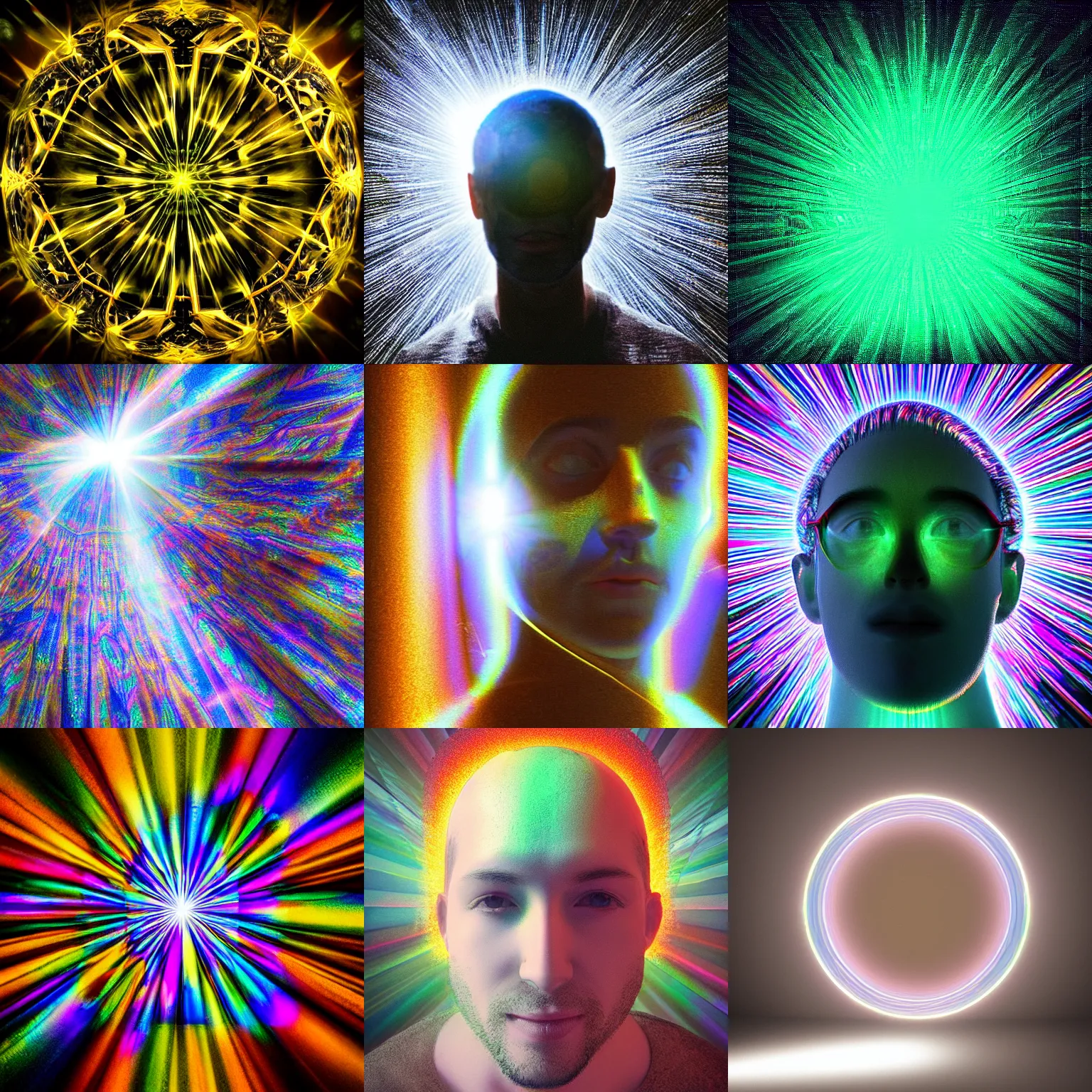 Prompt: “Ivan the wholesome prismatic person, refracted light, caustics, light rays shining through, 4k photo”