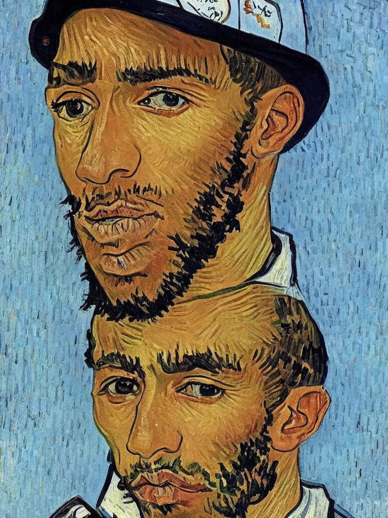 Image similar to portrait of a singular Lewis Hamilton by Van Gogh