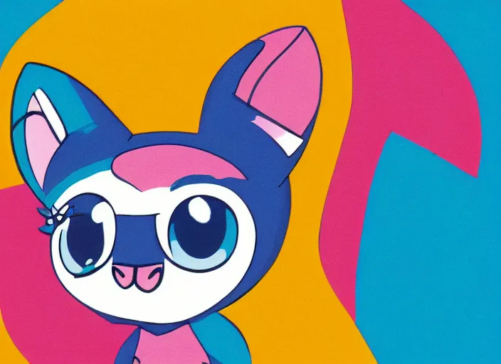 Image similar to character shape design exploration silhouette of littlest pet shop cat, minimalist mixed media layout character portrait from masaaki yuasa ( 1 9 9 7 )