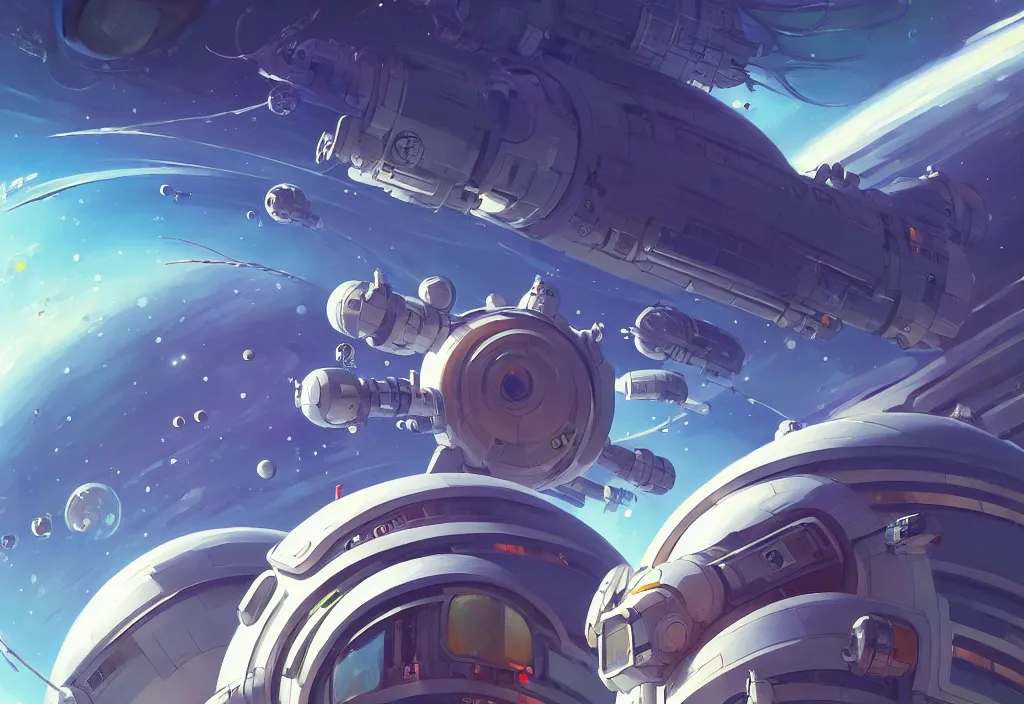 Prompt: a small chubby futuristic space station, intricate oil painting, high detail illustration, sharp high detail, manga and anime 1 9 9 9, official fanart behance hd artstation by jesper ejsing and makoto shinkai, 4 k,