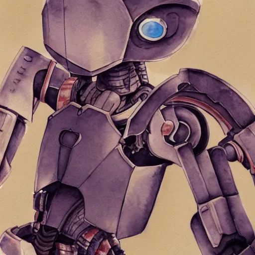 Image similar to watercolour painting of a broken robot repairing its own arm, anime, pencil lines, light watercolour, pale sky, beautiful artwork, anime screenshot, akihabara