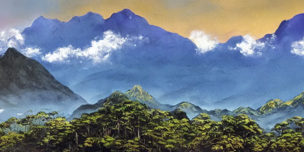 Prompt: painting of mount kinabalu by bob ross