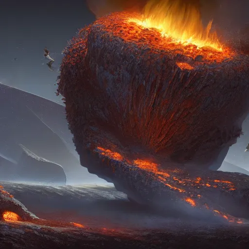 Image similar to Digital art of a meteorite containing an insect hive burning up in the atmosphere, Wayne Barlowe Greg Rutkowski Jessica Rossier 4k prehistoric geology