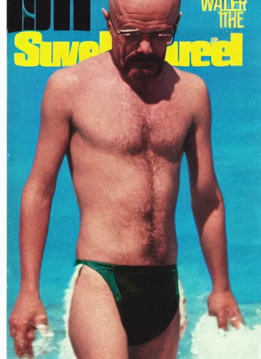 Image similar to Walter White on the cover of Swimsuit Illustrated (1978)