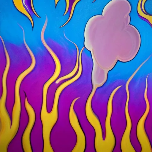 Prompt: a highly detailed painting of kitschy purple hearts in flames, inspired by lisa frank, dali, matisse, david hockney, trending on artstation, 4 k