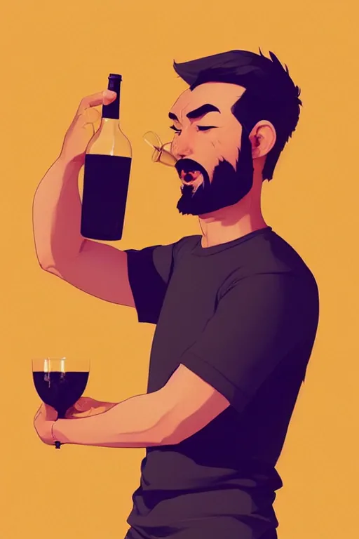 Image similar to funny drinker with bottle in his hand in the desert, smooth face, centered median photoshop filter cutout vector behance hd by artgerm, jesper ejsing, by rhads, makoto shinkai and lois van baarle, ilya kuvshinov, rossdraws, illustration, art by ilya kuvshinov and gustav klimt