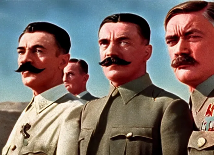 Image similar to a film still of josef stalin vs adolf hitler in lawrence of arabia ( 1 9 6 2 ), technicolor