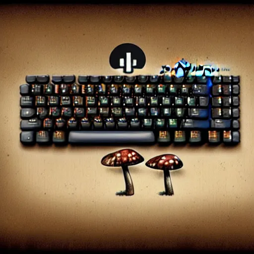 Prompt: computer keyboard with mushrooms as keys, by jean - baptiste monge