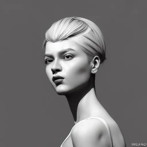 Prompt: a black and white photo of a woman's face, an ambient occlusion render by hsiao - ron cheng, zbrush central, mannerism, zbrush, ambient occlusion, digital painting