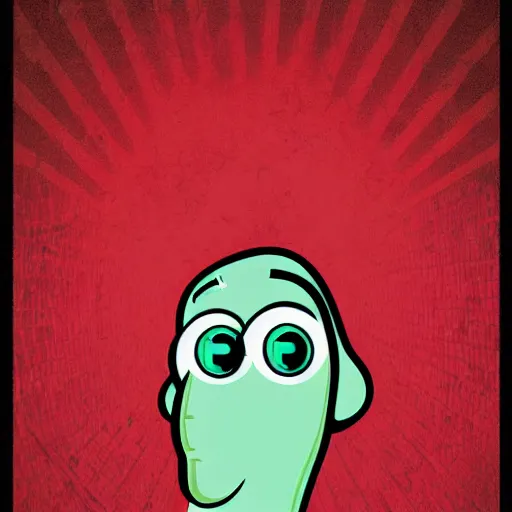 Prompt: handsome squidward portrait, soviet propaganda poster style, pop art, male, male portrait, vivid colors