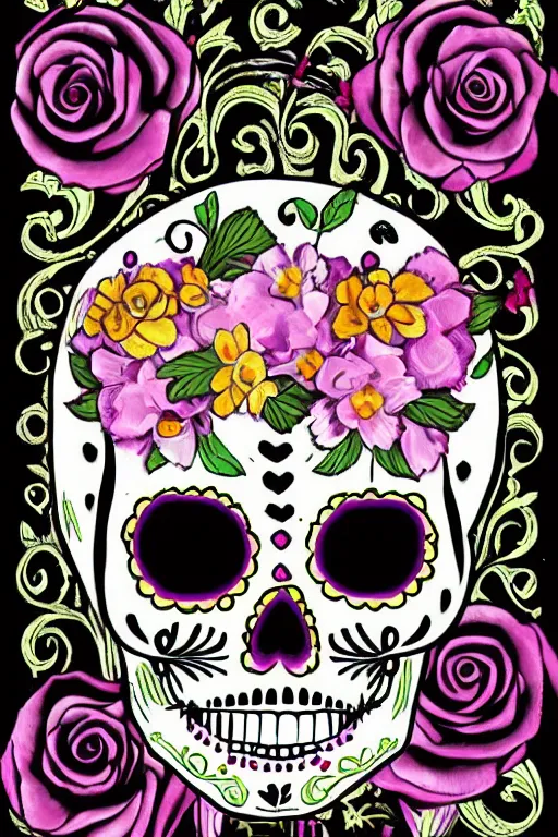 Prompt: illustration of a sugar skull day of the dead girl, art by paul tinman