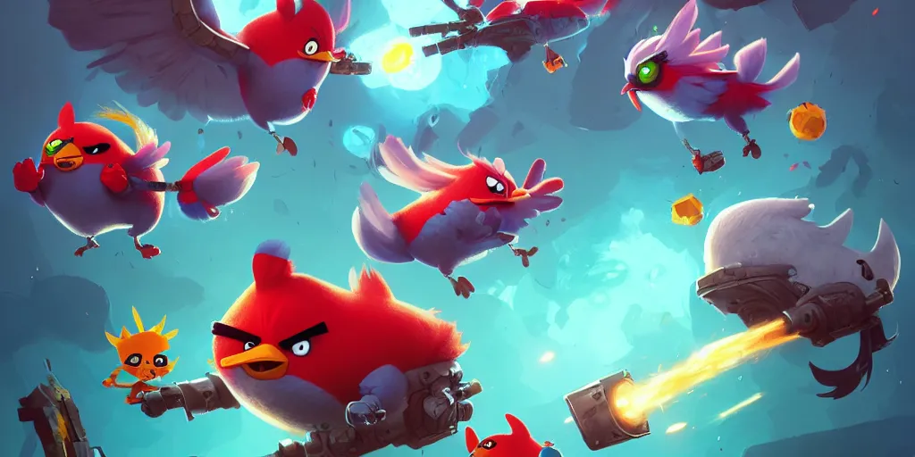 Image similar to axie infinity meets angry birds, detailed intricate illustration, detailed illustration, hd, 4 k, digital art, overdetailed art, by greg rutkowski, by loish, complementing colors, trending on artstation, deviantart