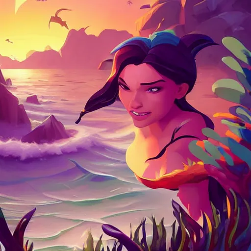 Image similar to painting mermaid treasure on sea of thieves game avatar hero smooth face median photoshop filter cutout vector, behance hd by jesper ejsing, by rhads, makoto shinkai and lois van baarle, ilya kuvshinov, rossdraws global illumination