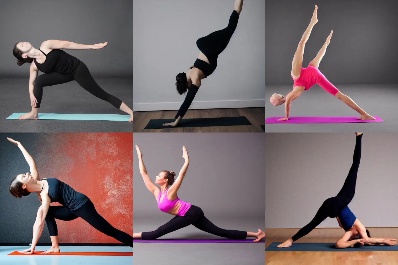 Prompt: weird yoga poses, studio photo