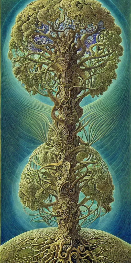 Image similar to tree of life by roger dean and andrew ferez, art forms of nature by ernst haeckel, divine chaos engine, symbolist, visionary, art nouveau, botanical fractal structures, organic, detailed, realistic, surreality