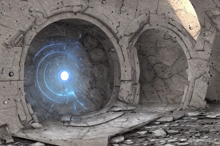 Prompt: a portal gate in the ruins on mars leads to another dimension, portal, gate, dimension, arstation