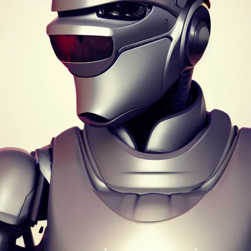 Image similar to an amazing robot-helmet, robotic head-bust portrait, of a sci-fi, human robot hybrid with weaponized systems built into the 3d helmet, cgi, zbrush, blender, octane render
