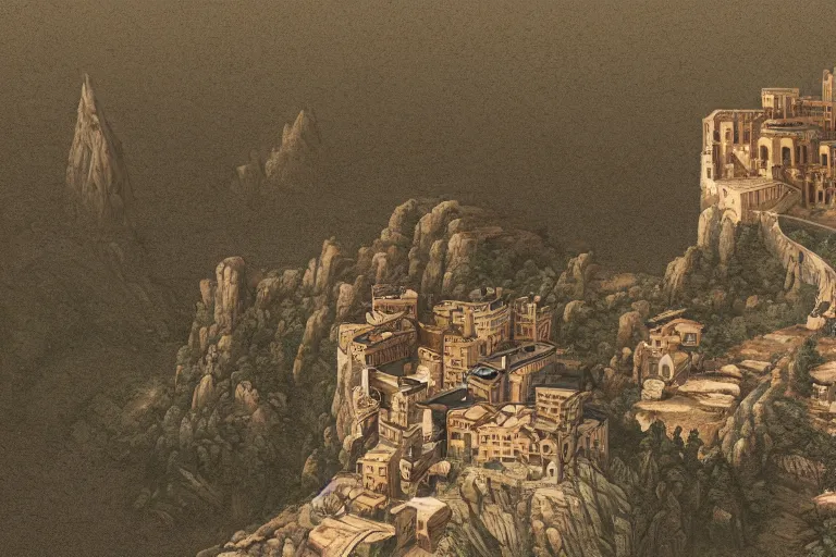 Image similar to an ultra detailed matte landscape painting of an extremely tall and strong young man with short brown hair standing on a cliff overlooking a medieval capital built on top of many hills, italian renaissance architecture, ultrawide lense, aerial photography, 8 k, volumetric lighting, smooth, highly detailed, digital illustration, art by kentaro miura and akira toriyama and artgerm