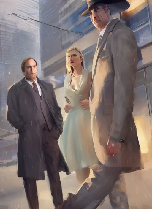 Prompt: Saul Goodman and Kim Wexler, elegant, digital painting, concept art, smooth, sharp focus, illustration, from Better Call Saul, by Ruan Jia and Mandy Jurgens and Artgerm and William-Adolphe Bouguerea