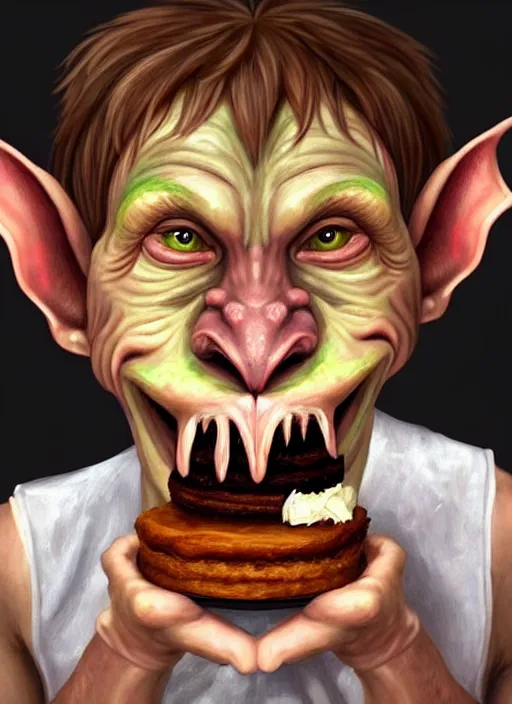 Prompt: portrait of a medieval goblin eating cakes beautiful face hyper realistic highly detailed digital painting artstation illustration co