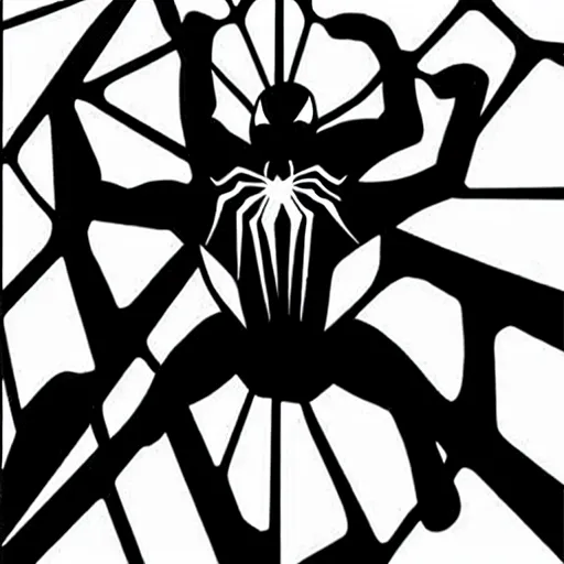 Image similar to book illustration of spiderman pointing at spiderman pointing at spiderman. book illustration, monochromatic, white background, black and white image
