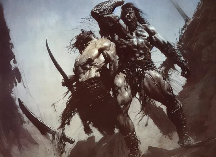 Image similar to conan the barbarian, intricate, elegant, highly detailed, vivid colors, john park, frazetta, sparth, ruan jia, jeffrey catherine jones