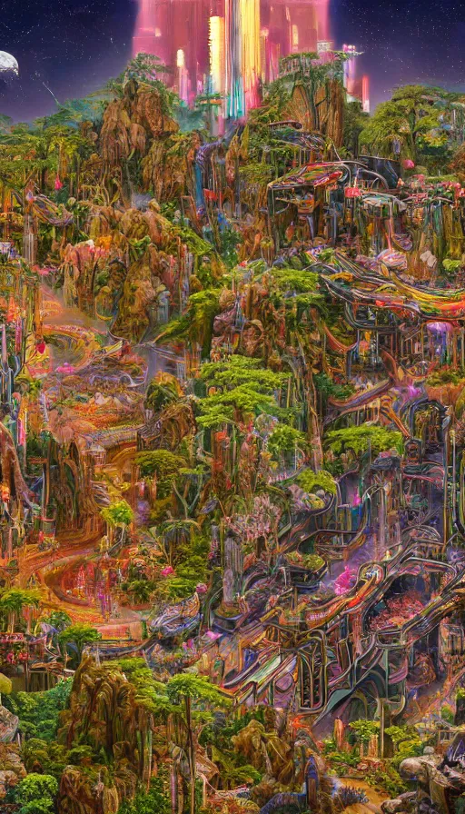 Prompt: a beautiful hyperdetailed highly detailed nature shrine by denise scott brown, thermal vision neon signs nature elysian forest universe cgsociety apocalyptic tron wilderness synthwave alien extraterrestial steampunk earth gem uv light cyberpunk crystal meadow azeroth san andreas tokyo liberty city, archdaily, wallpaper, highly detailed, trending on artstation.