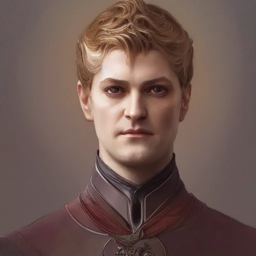 Image similar to portrait of joffrey baratheon, intricate, elegant, highly detailed, digital painting, artstation, concept art, smooth, sharp focus, illustration, art by artgerm and greg rutkowski and alphonse mucha and william - adolphe bouguereau