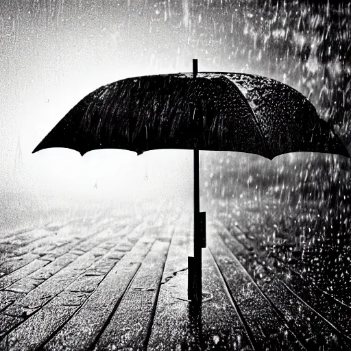 Image similar to a wooden umbrella leaning against your knee, raining, photo