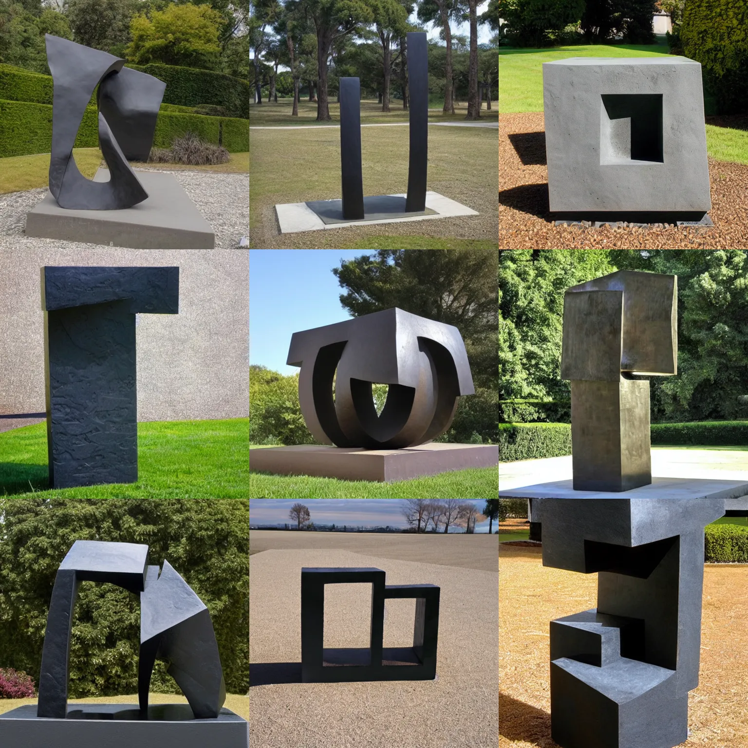 Prompt: Award-winning sculpture by Eduardo Chillida. The sculpture represents earth, a solid block. Made of steel, abstract style