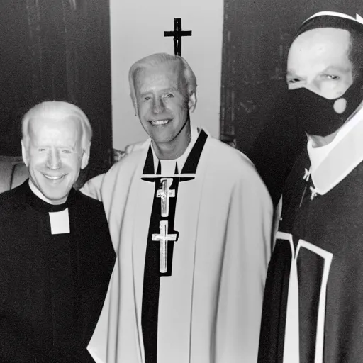 Image similar to joe biden as a priest in the church of satan,