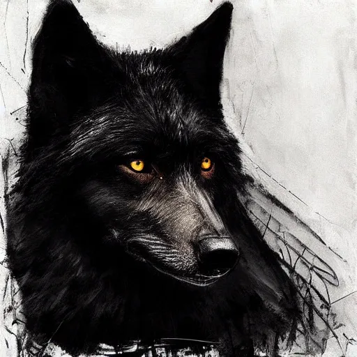 Prompt: a portrait of a black wolf, art by Guy Denning, matte painting, high detail, award winning, photorealistic