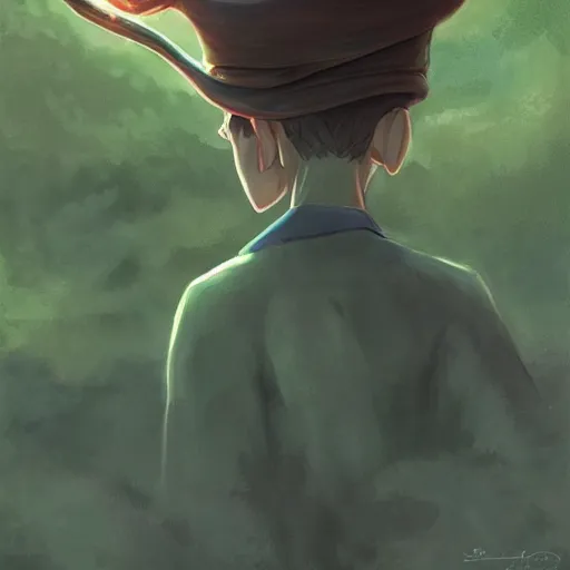 Prompt: A portrait of a wizard but his head is a frog', painted by Studio Ghibli, 4k, traditional art, trending on deviantart, highly detailed, full body shot, wide depth of field, professional lighting, airbrush