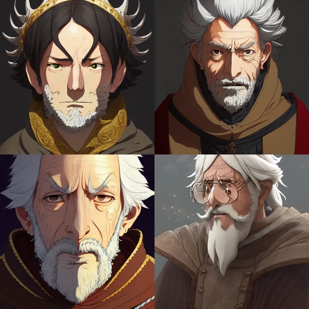 Prompt: portrait of a medieval old king, artstation, cartoon, elegant, highly detailed, digital painting, clean outstanding art by ghibli!, makoto shinkai!, fujita goro!, giraud!, akihiko yoshida! fadeev! 8 k