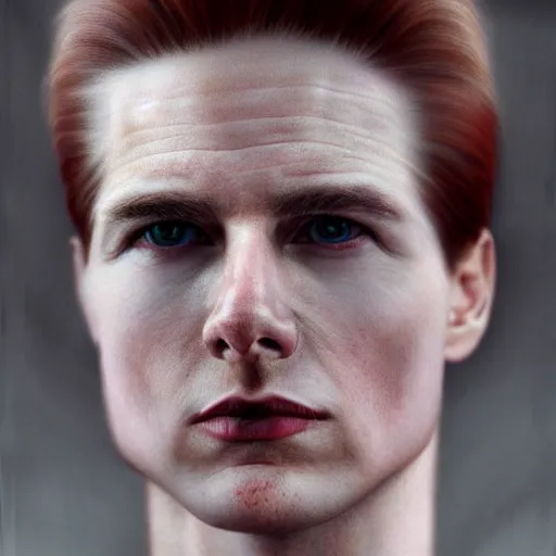 Image similar to realistic expired kodak film portrait of albino tom cruise, hyperrealism, photorealistic, detailed, atmospheric, 8 k, award winning photography, cinematic