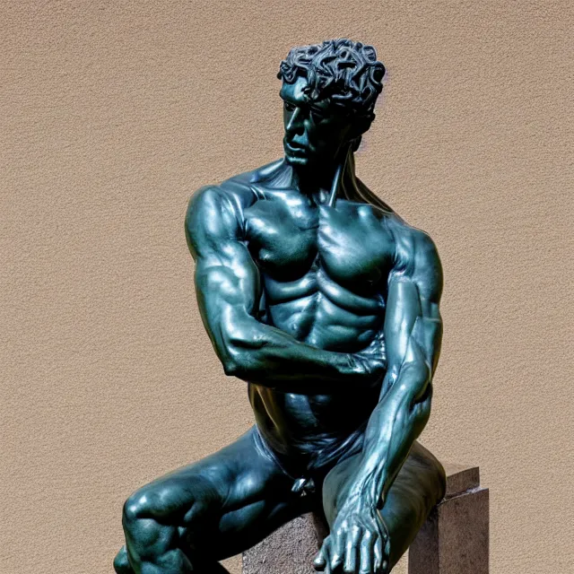 Prompt: a baroque wrought iron rodin statue of a paranoid man