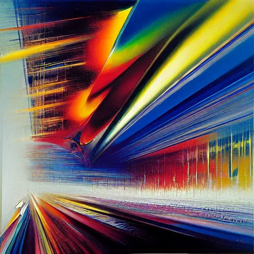 Image similar to abstract art representing momentum, oil painting by john berkey and gabriel dawe, masterwork