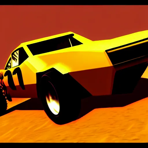 Prompt: mad max racing, nintendo 6 4 screenshot, low poly, aliased