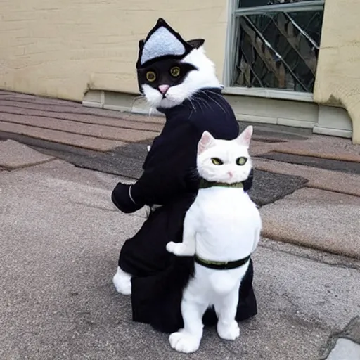 Image similar to an old man wear a cat costum, cosplay