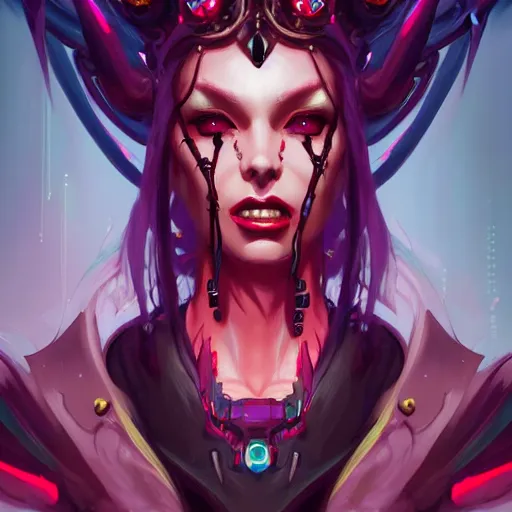 Image similar to a portrait of a beautiful demonic cybernetic princess of hell, cyberpunk concept art by pete mohrbacher and wlop and artgerm and josan gonzales, digital art, highly detailed, intricate, sci-fi, sharp focus, Trending on Artstation HQ, deviantart, unreal engine 5, 4K UHD image