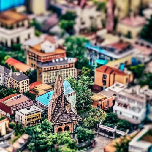 Image similar to macro photo of a miniature secret hidden world with tiny buildings and people