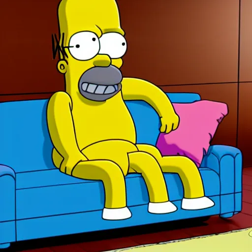 Image similar to octane render of homer simpson sitting on a couch, 8 k, very detailed, very intricate,
