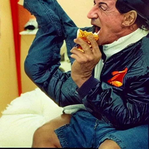 Prompt: sylvester stallone eating doritos sitting on a couch on mars