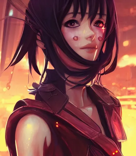 Image similar to An anime portrait of Cyberpunk Mitsuri Kanroji, by Stanley Artgerm Lau, WLOP, Rossdraws, James Jean, Andrei Riabovitchev, Marc Simonetti, and Sakimichan, tranding on artstation