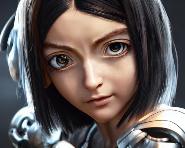 Prompt: battle angel alita, photorealistic, beautiful portrait, lifelike, octane engine, cinematic lighting, high detail, high resolution