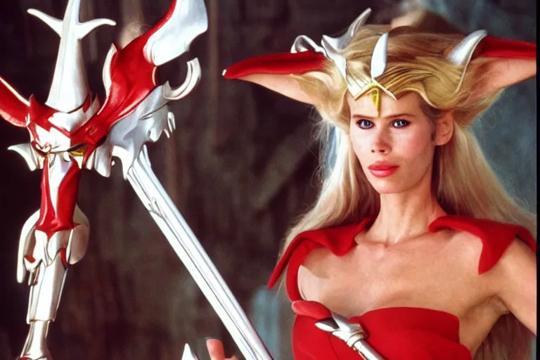 Prompt: Photo of Claudia Schiffer as She-Ra, 1985,